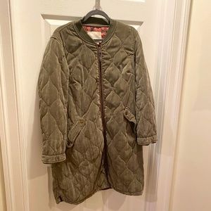 XL Anthropologie Quilted Green velour 3/4 length jacket
